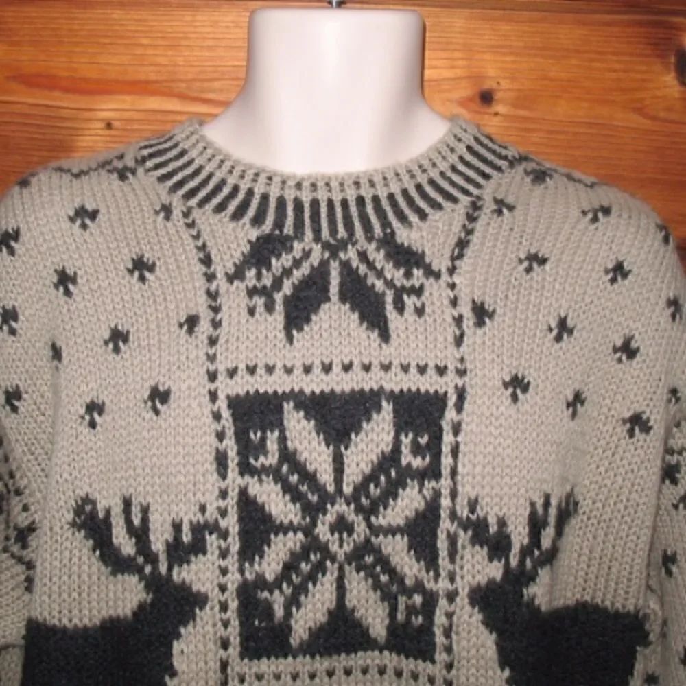 Vintage 90s Tan Black Hand Knit Wool Sweater - Picture 3 of 7